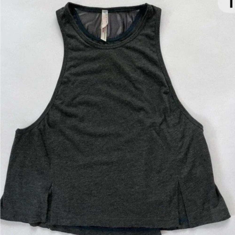 Free People Movement Muscle Tank with Mesh Back Panel and Hem Slits Gray XS